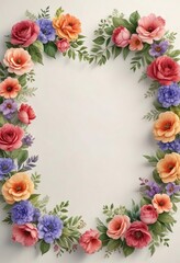 Heart frame made of watercolor flowers and leaves, frame, green, romantic, heart, watercolor