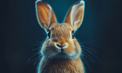 Curious rabbit portrait, dark background (1)