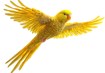 Yellow Budgerigar in Flight with Fully Spread Wings Isolated on Transparent Background