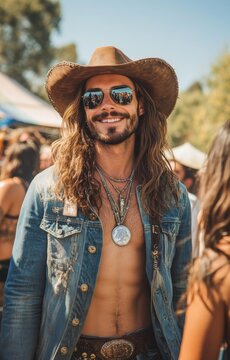 male model and his friends at a music festival