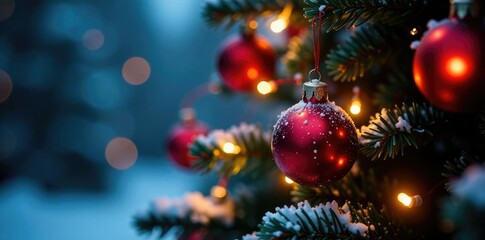 Sparkling glowing berries adorn the Christmas tree, magical nights, winter wonderland, glowing garland