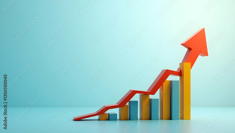 Aufkleber economic trends depicted by floating upward arrows and bar graphs illustrating financial growth and 