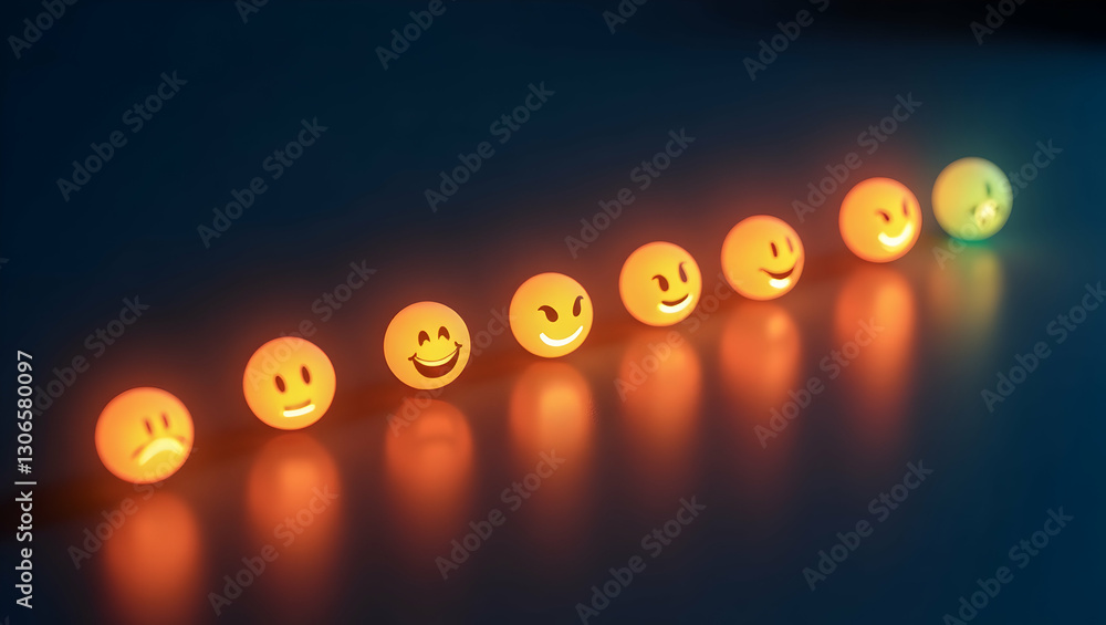 Poster visualizing customer satisfaction: a glowing bar of smiley faces representing various levels of sent
