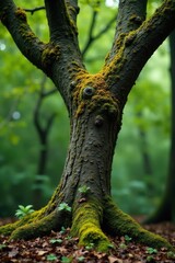 Fototapeta premium Tree with lichen and moss growing on branches, decay, organic