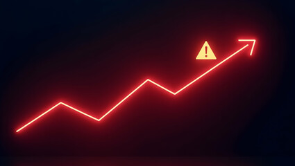 Data decline alert illustrated by a glowing red graph descending sharply with an alert icon above it indicating negative data trends. concept as Representation of a glowing red graph descending sharpl