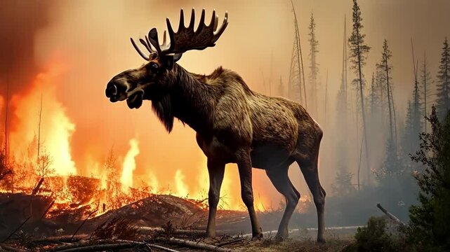 Moose escapes forest fire