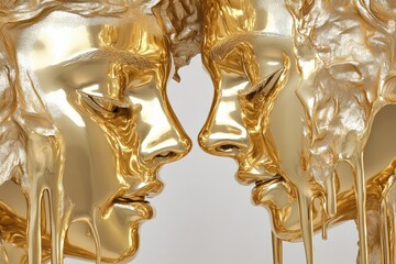 Golden Sculptures Embrace for Abstract Art.