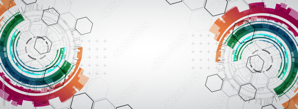 Poster Abstraction on the theme of tech circles. Scientific and technological background. Vector background.