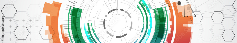 Poster Abstraction on the theme of tech circles. Scientific and technological background. Vector background.