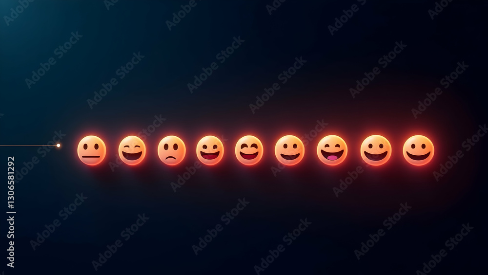 Poster user satisfaction metrics depicted by a glowing bar of smiley faces indicating various levels of cus