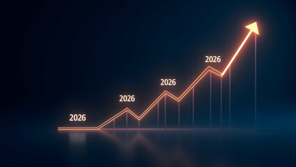 Professional Business Growth Timeline: Glowing Line Graph Illustrating Projections from 2026 to 2026 with Empty Space for Customization in Stock Photo Concept