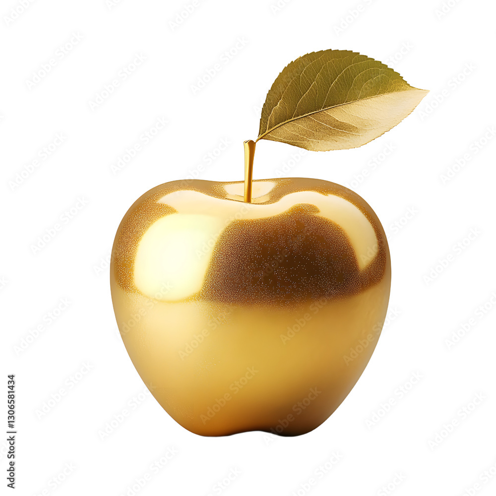 Poster golden apple isolated on transparent background remove png, clipping path