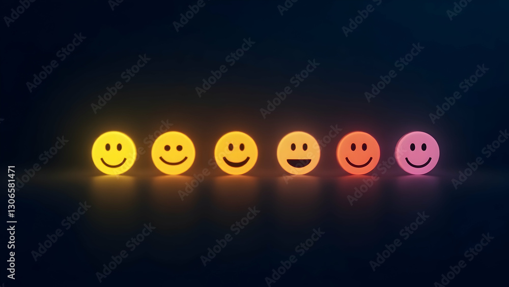 Poster visualizing user satisfaction: smiley face metrics in stock photos