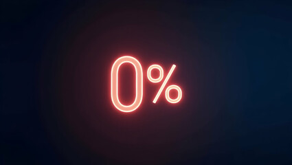 Zero percent financing depicted by a glowing 0% holographic icon emphasizing discounts or promotions in a marketing campaign. concept as Illustration of a glowing 0% holographic icon highlighting disc