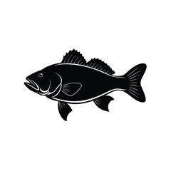 Black Bass Silhouette Vector Art | Black Bass Fish Black Design Illustration