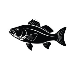 Black Bass Silhouette Vector Art | Black Bass Fish Black Design Illustration