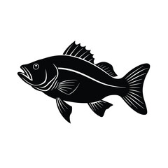 Black Bass Silhouette Vector Art | Black Bass Fish Black Design Illustration