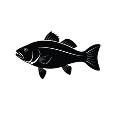 Black Bass Silhouette Vector Art | Black Bass Fish Black Design Illustration