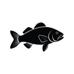 Black Bass Silhouette Vector Art | Black Bass Fish Black Design Illustration