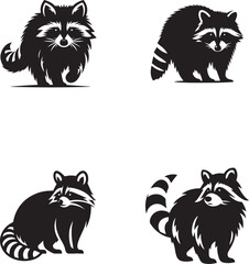 Raccoon Silhouette Vector Set - Four Unique Designs