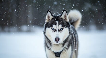 Naklejka premium Majestic Husky Dog in Snowy Winter Landscape