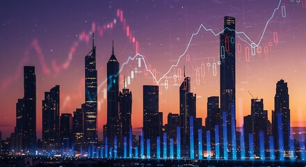 Night City Skyline with Financial Data Overlay