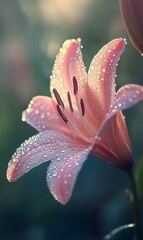 Fototapeta premium Dew-kissed Lily at Dawn, Garden Bloom