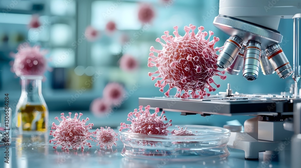 Aufkleber close up photograph of a mysterious virus mutating inside a petri dish under a microscope the evolvi