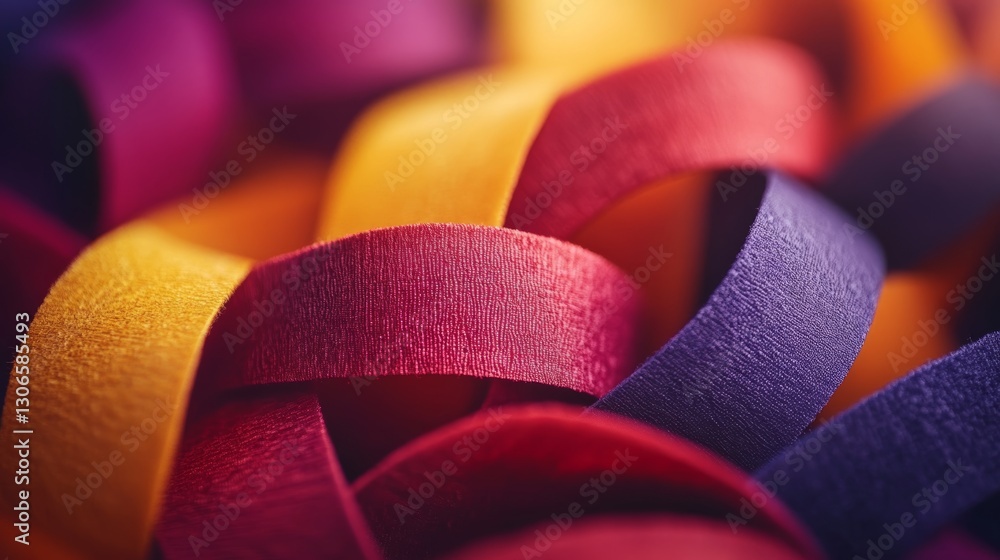 Poster abstract background, interwoven and layered multicolored bands create a vibrant and textured design