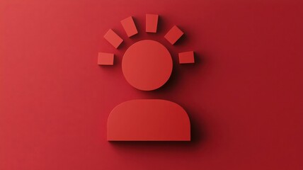 Abstract red figure with stylized hair on a matching background.