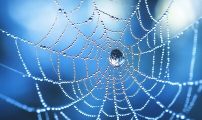 Naklejka premium Dew-kissed Spiderweb, Nature's Jewel