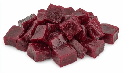 Diced beets, isolated, white background, food