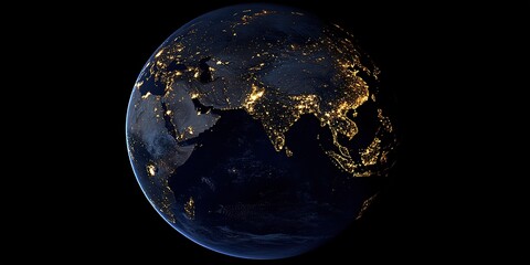 Obraz premium View of Earth at night showcasing illuminated cities and continents with stunning details of urban lights and geographical features