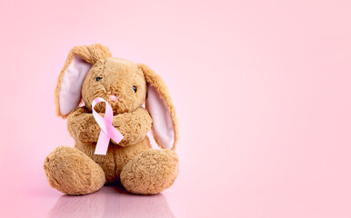 Women breast cancer concept empty copy space background.Pink ribbon symbol.