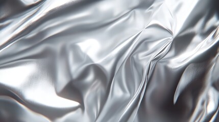 Fototapeta premium Silver fabric folds and drapes with light reflections