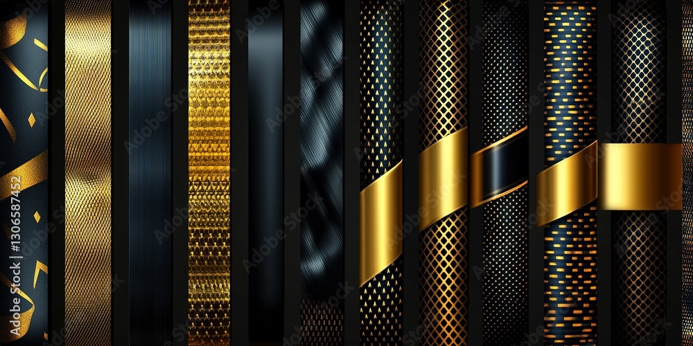 Poster various textures and patterns in black and gold create a visually striking arrangement of design ele
