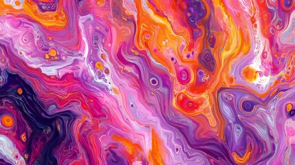 Fluid organic shapes flowing in vibrant hues of pink, orange, and purple, energetic and dynamic, ultra-detailed, 4k