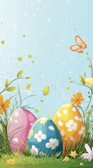 Artistic eggs with flowers and butterflies around