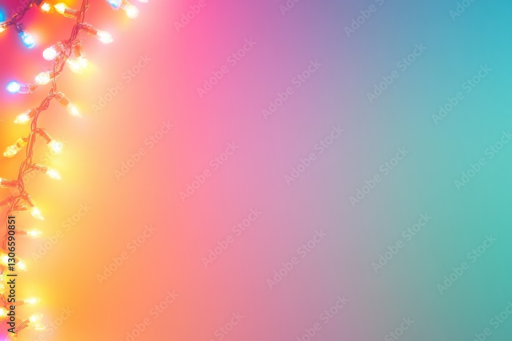 Poster festive garland of colorful glowing lights in rainbow spectrum on soft gradient background for celeb
