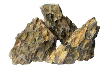 Stacked dragon stone rocks with jagged edges and natural color variations isolated on transparent background. PNG transparency	