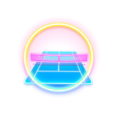 Tennis court holographic 3D icon. neon symbol vector illustration isolated on white background. Generative AI