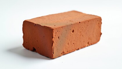 Single Red Clay Brick on White Background