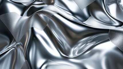 Silver metallic fabric draped background with checkered pattern