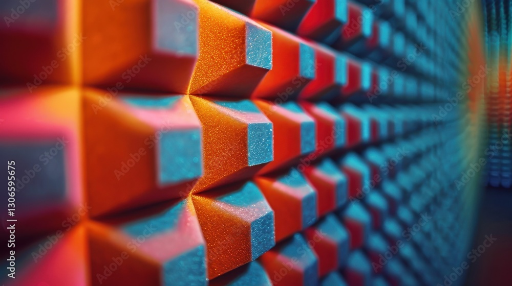 Poster abstract geometric texture of vibrant orange and teal cubes, creating a dynamic and visually strikin