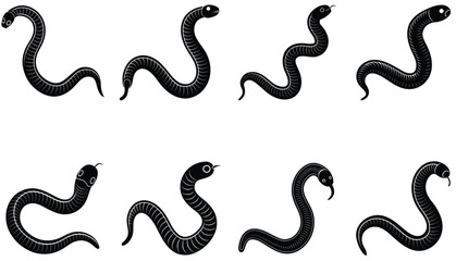 Earthworm vector shilhouette bundle Set Icon.