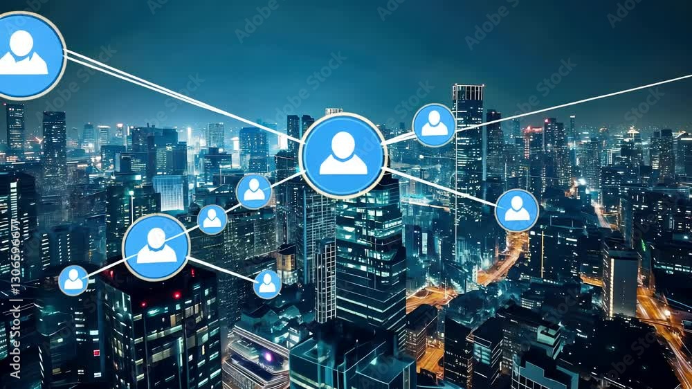 Poster big data connection technology. cityscape telecommunication and communication network concept. smart