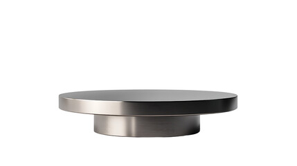Minimalist Modern Metal Table or Stand with Brushed Finish and Reflective Circular Top