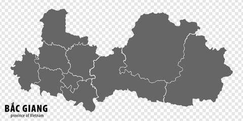 Obraz premium Blank map Bac Giang Province of Vietnam. High quality map Bac Giang with districts on transparent background for your web site design, logo, app, UI. Vietnam. EPS10