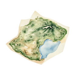 Aerial View of Landmass with Dark-Green Valley and Light-Blue Water