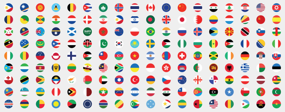 National flags in circle shape. National flags set. World flags. Flags of countries. 